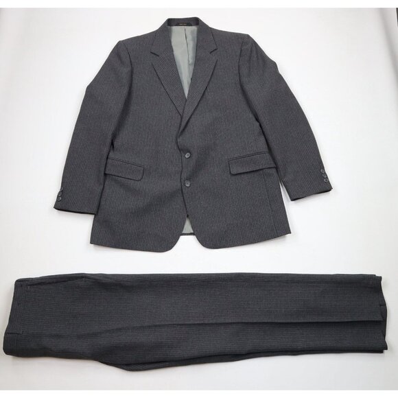 Vintage 70s Streetwear Mens 42R Wool Striped 2 Piece Wedding Suit 34x32 USA
